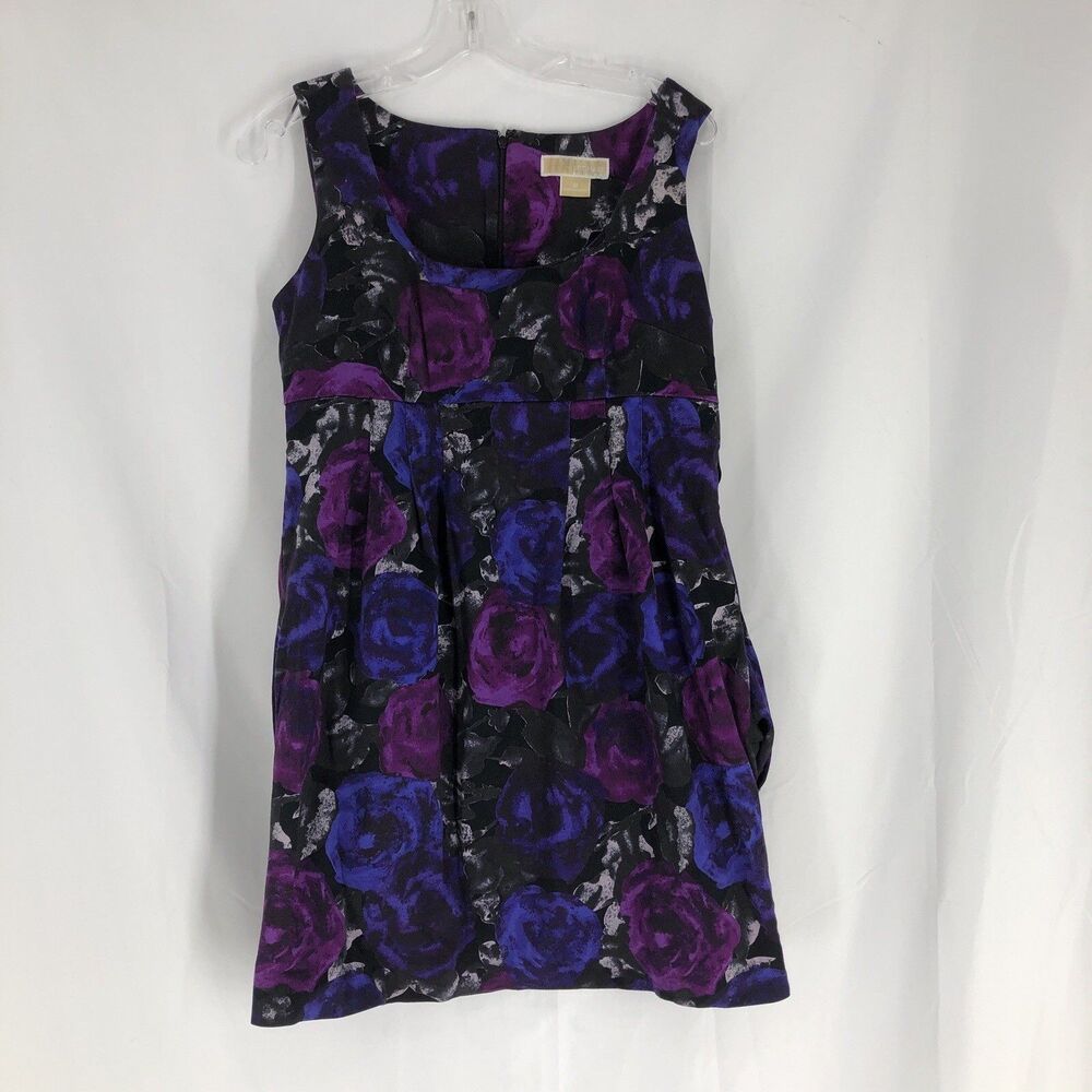 Michael Kors Purple Black Sleeveless Floral Sheath Dress Size 8